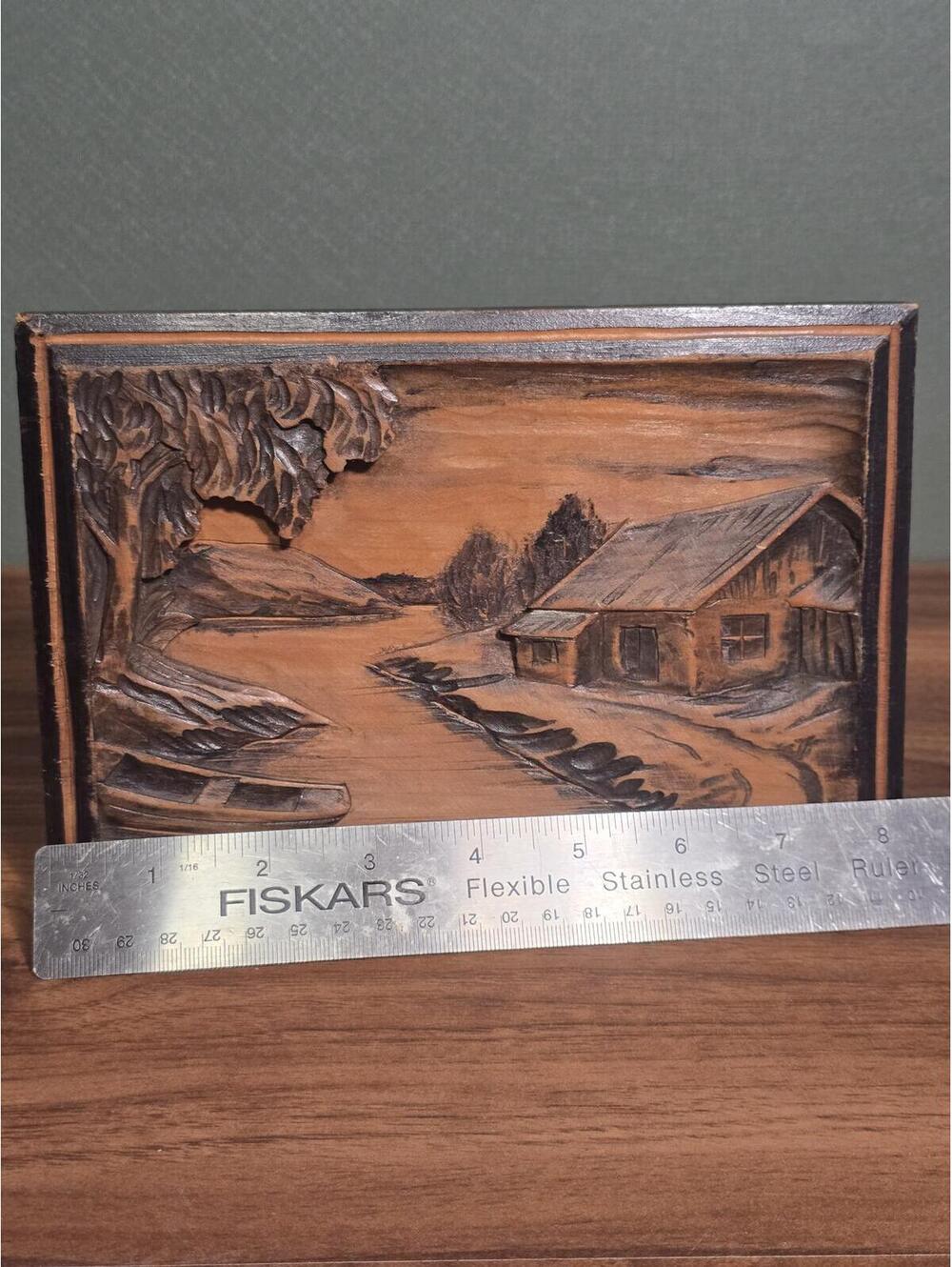 Vintage 3D Wood Relief Carving Mid-Century Hand Carved Wood Plaque - Picture 5 of 5
